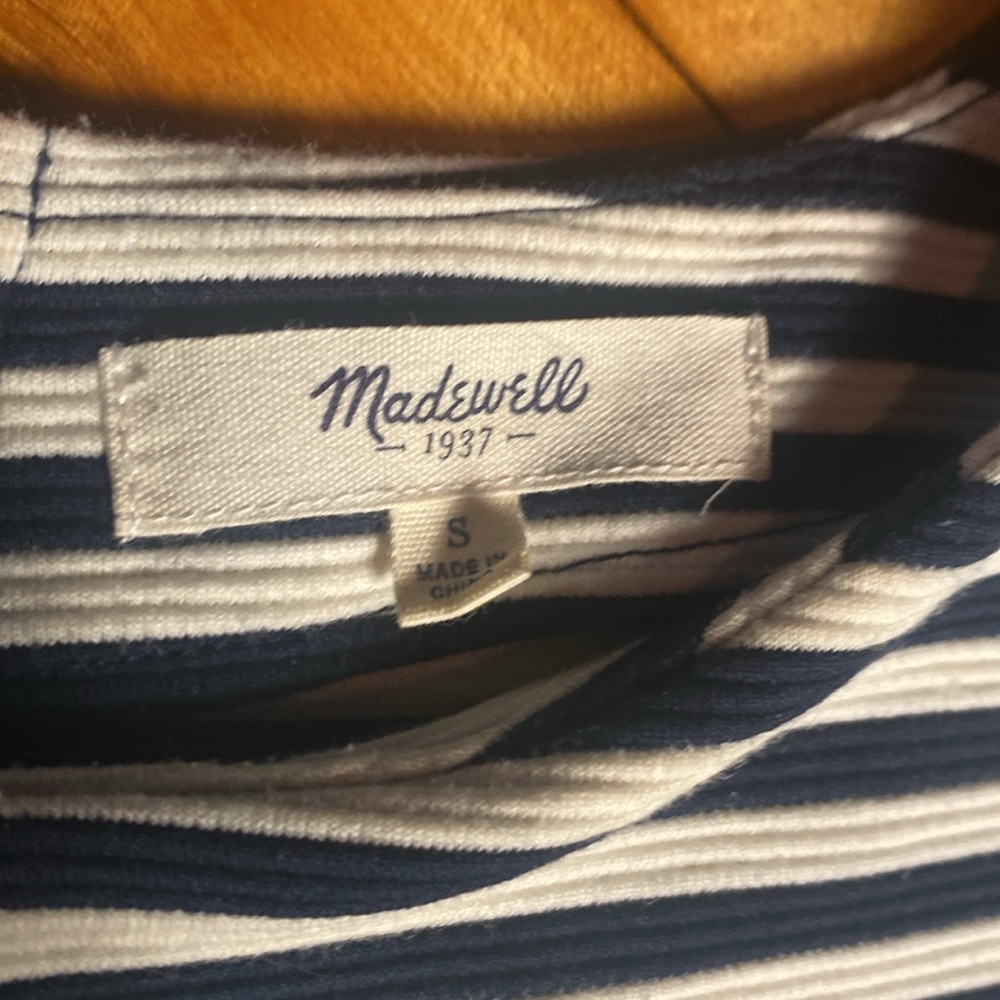 Madewell navy and cream striped shirt.  Small - Picture 2 of 5